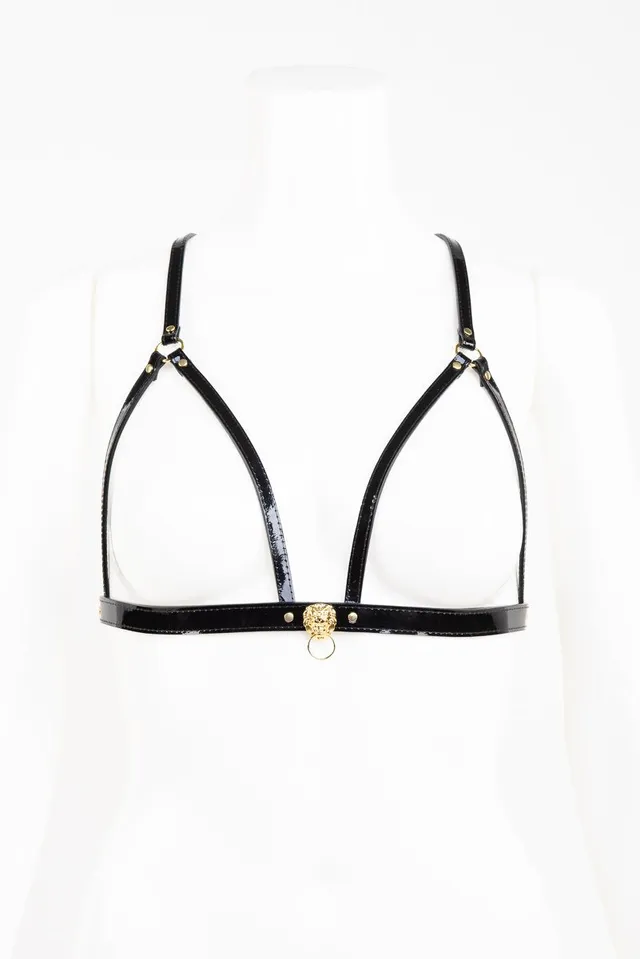 fr-ulein-kink-leone-cage-harness-bh-schwarz-lackleder image 1