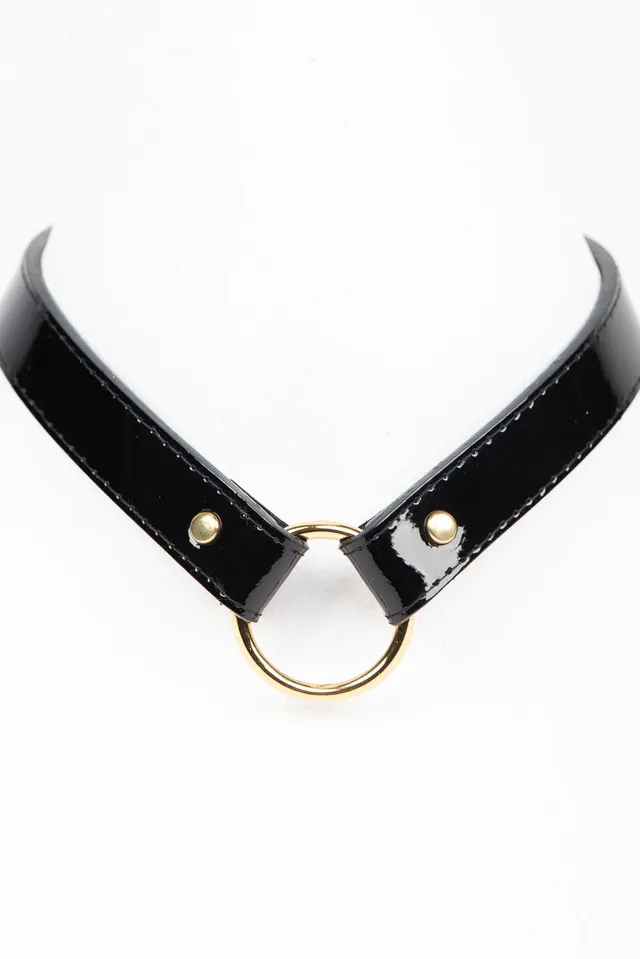 fr-ulein-kink-leone-collar-halsband-lackleder-schwarz-gold image 1