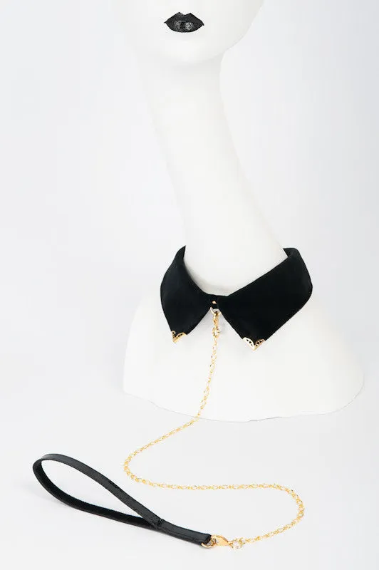 fru00e4ulein-kink-noir-halsband-schwarz-samt-mit-leine image 1