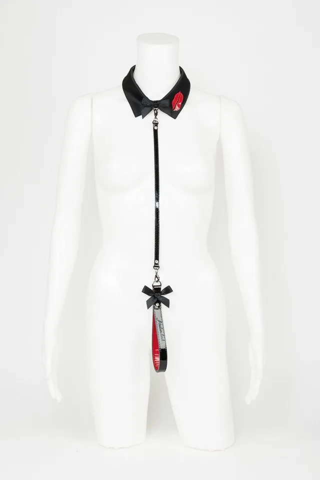 fr-ulein-kink-kiss-noir-lead-halsband-satin image 1