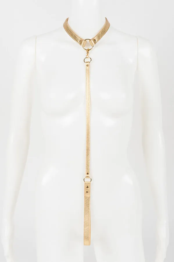 fr-ulein-kink-champagne-halsband-lederleine-gold image 1