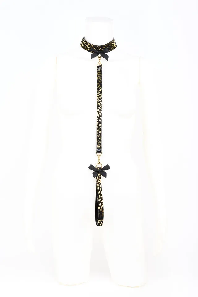 fraulein-kink-deluxe-lead-halsband-mit-leine-schwarz-gold image 1