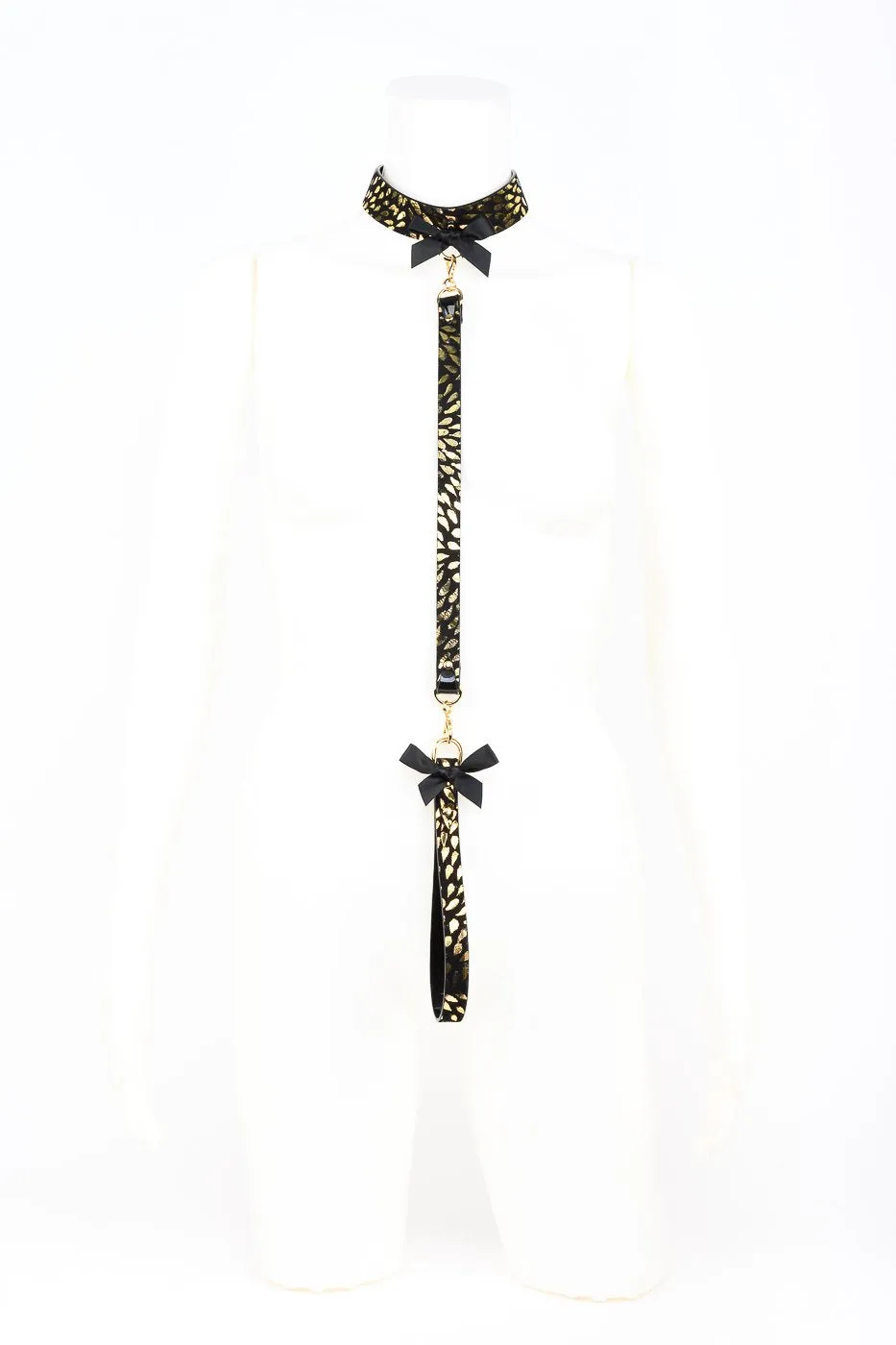 fraulein-kink-deluxe-lead-halsband-mit-leine-schwarz-gold image 1