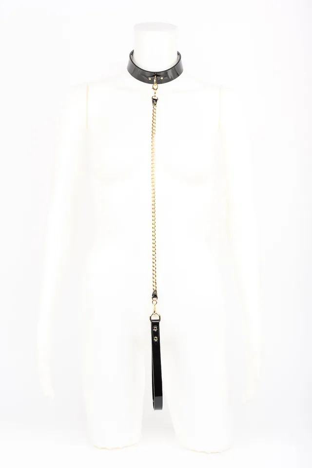 fraulein-kink-rica-halsband-mit-leine-schwarz-gold image 1