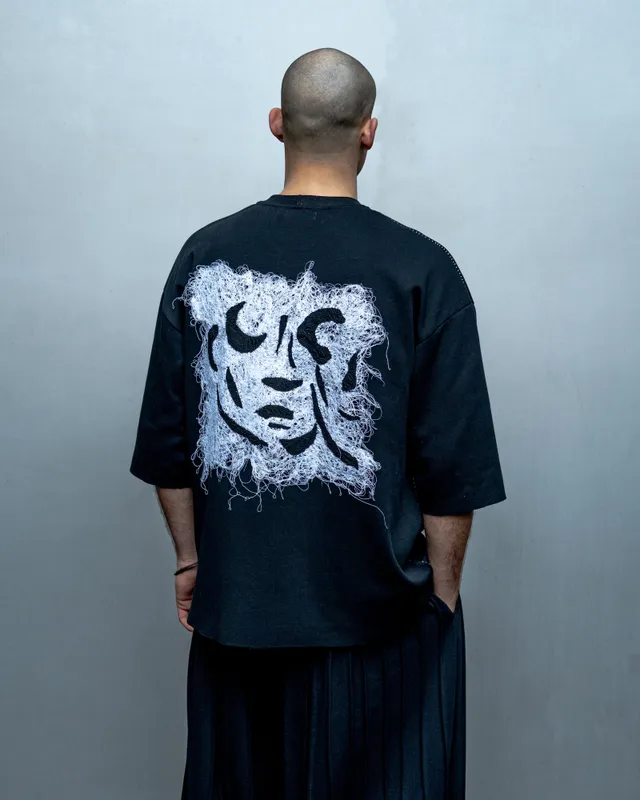 dennis-chuene-faces-tee-t-shirt-schwarz-handbestickt image 1