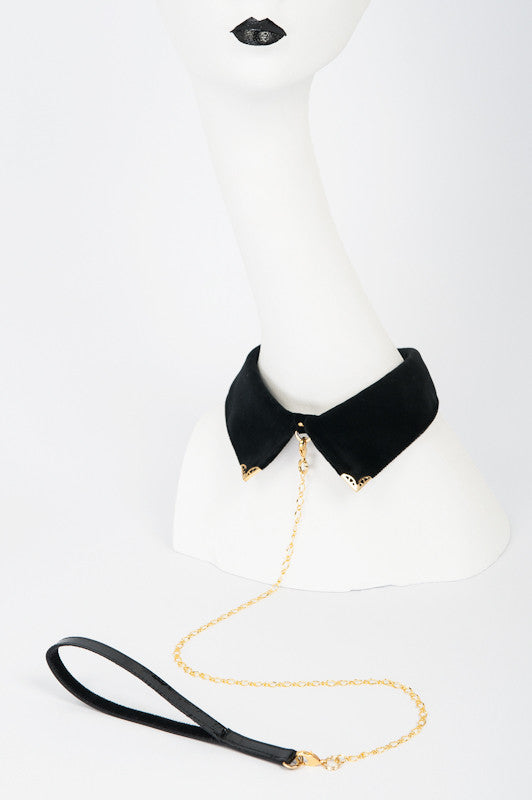 fru00e4ulein-kink-noir-halsband-schwarz-samt-mit-leine image 1