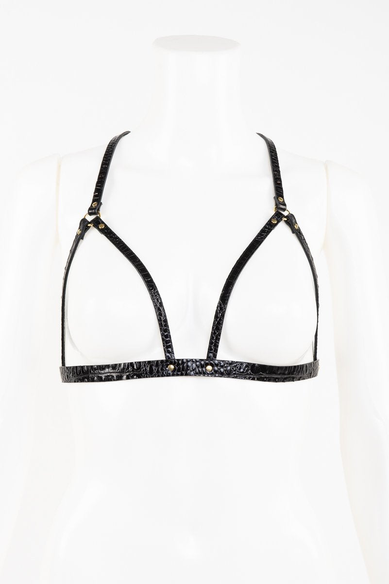 fr-ulein-kink-crocco-cage-harness-leder-schwarz-kroko image 1