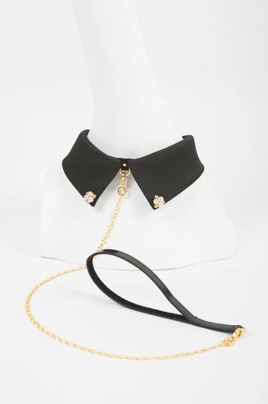 fr-ulein-kink-noir-halsband-satin-schwarz-mit-leine image 1
