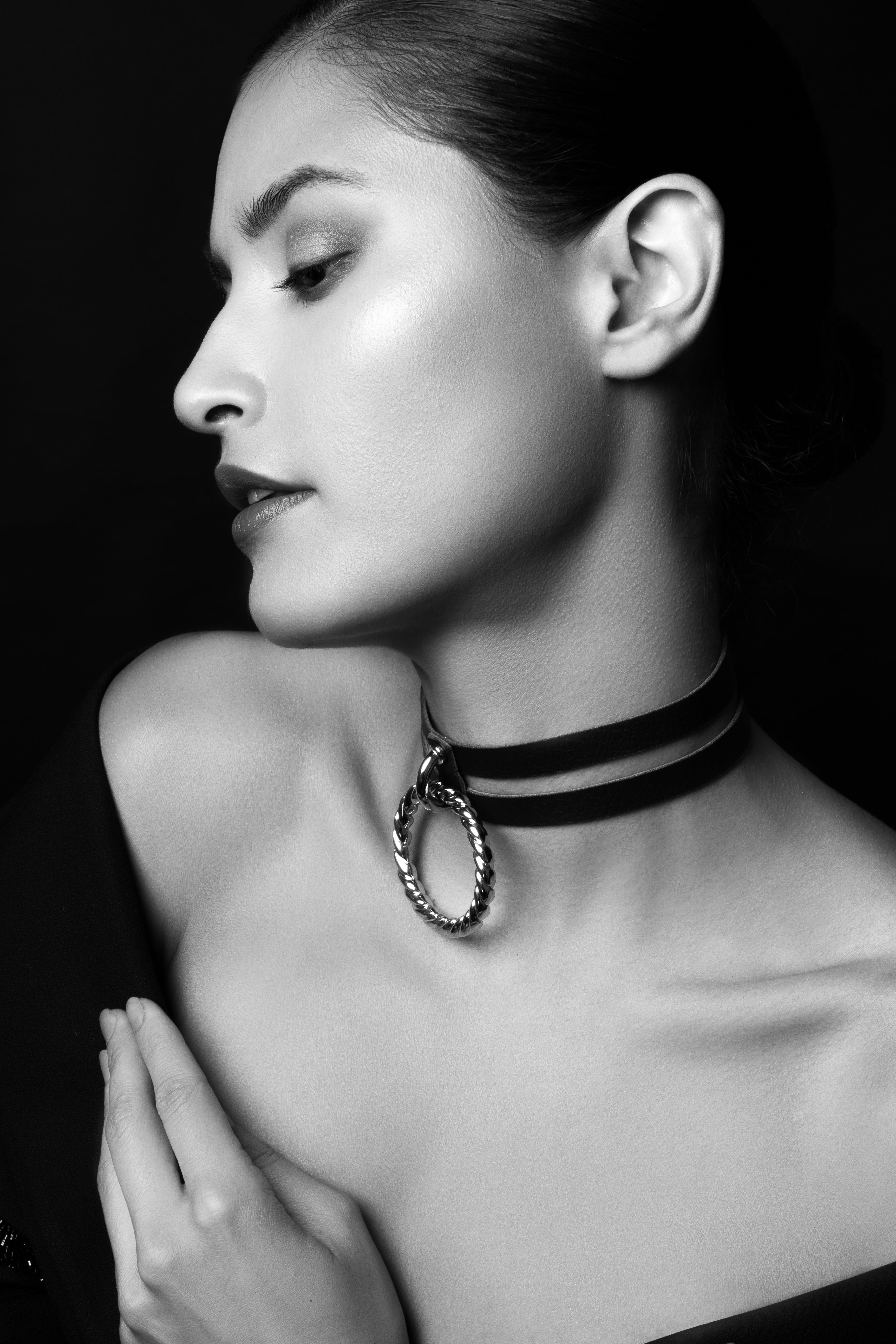 amoreze-icon-lederchoker-halsband-mit-ring-schwarz-gr-m image 2