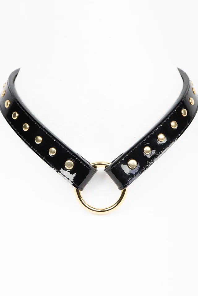 fraulein-kink-ricco-collar-halsband-schwarz-lackleder-gold image 1