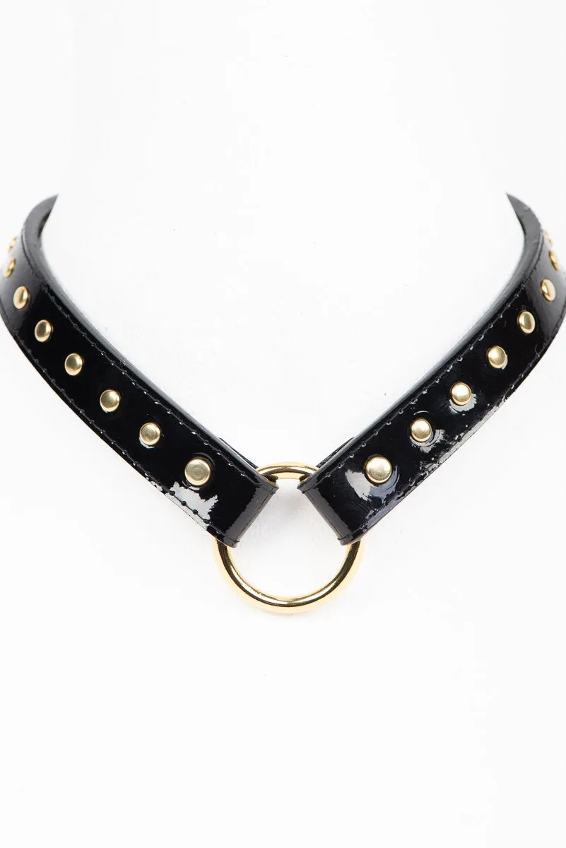 fraulein-kink-ricco-collar-halsband-schwarz-lackleder-gold image 1