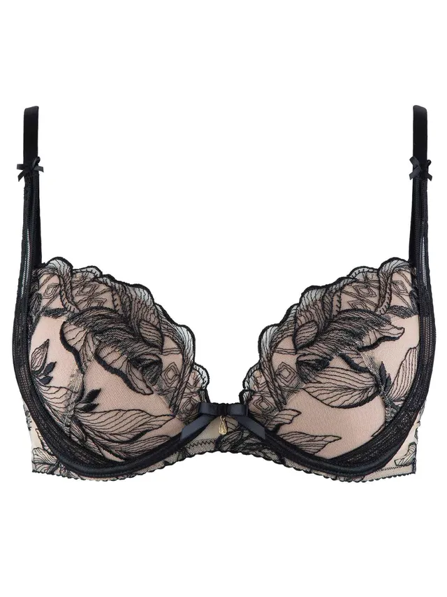 aubade-fleur-de-tattoo-plunge-bh-push-up-75e-schwarz image 1