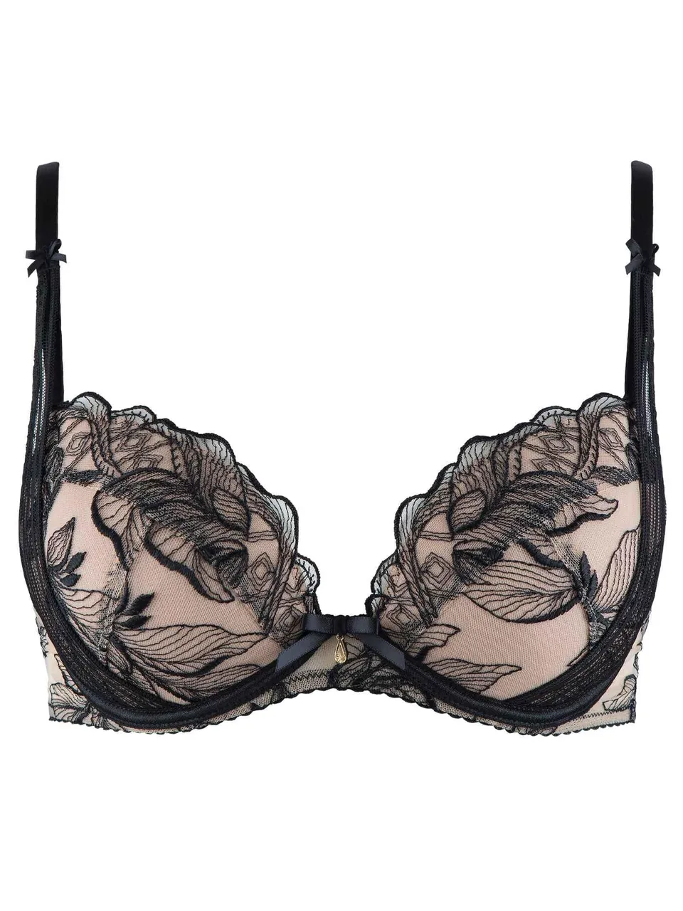 aubade-fleur-de-tattoo-plunge-bh-push-up-75e-schwarz image 1