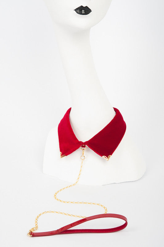 fr-ulein-kink-rouge-velvet-lead-halsband-rot-samt-mit-leine image 1