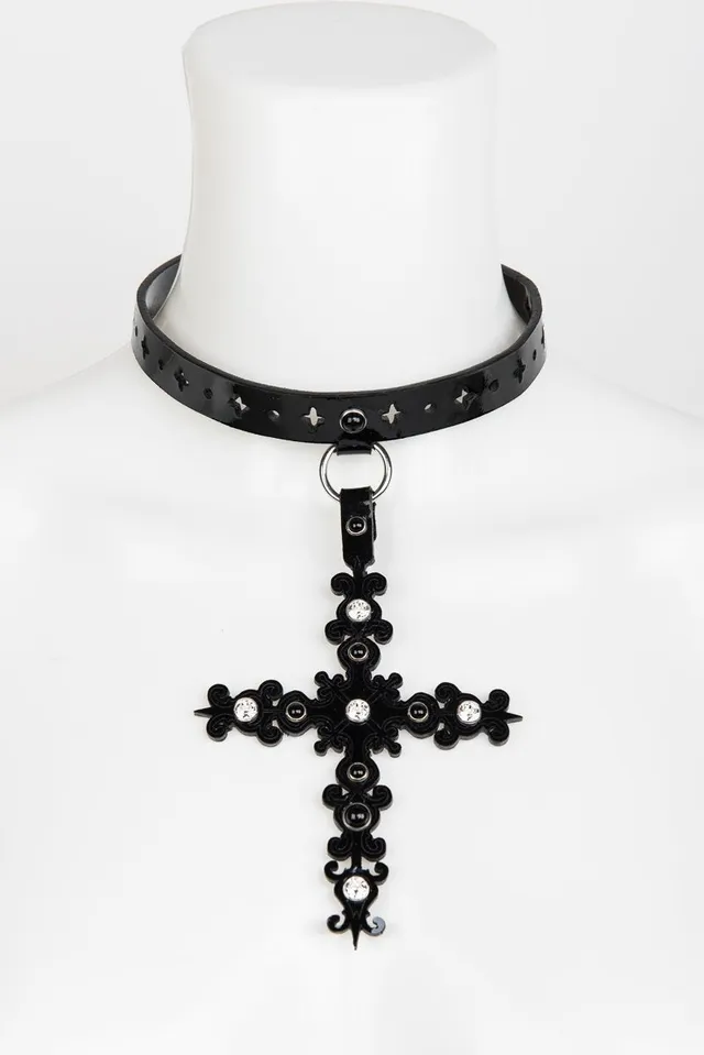fr-ulein-kink-nero-choker-halsband-schwarz-lack-kreuz image 1
