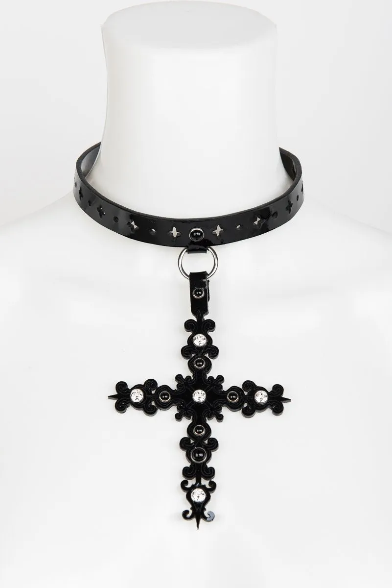 fr-ulein-kink-nero-choker-halsband-schwarz-lack-kreuz image 1