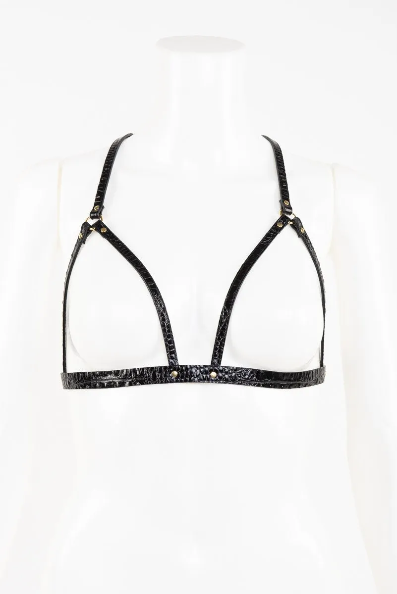 fr-ulein-kink-crocco-cage-harness-leder-schwarz-kroko image 1