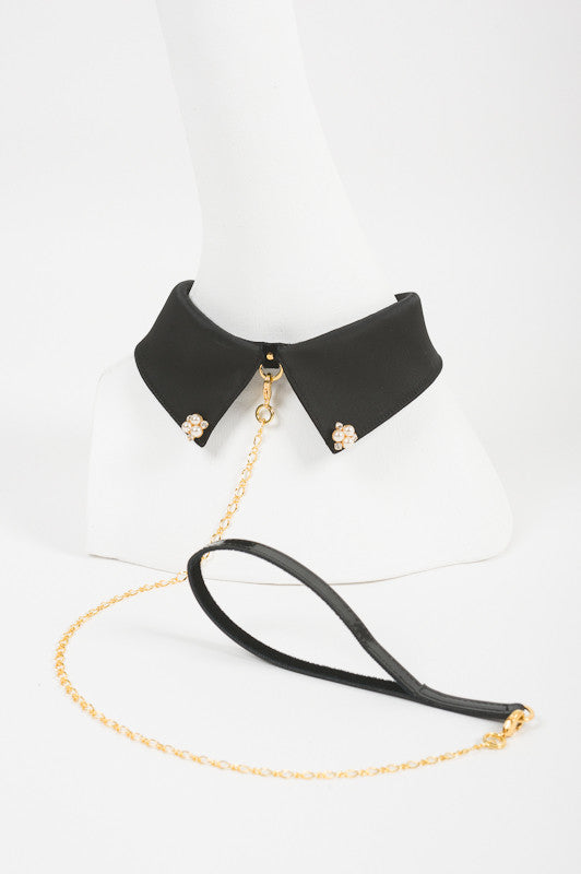 fr-ulein-kink-noir-halsband-satin-schwarz-mit-leine image 1