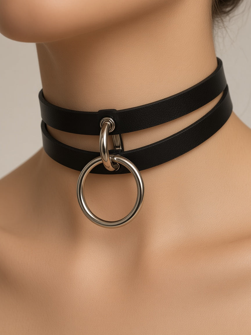 amoreze-kitty-leder-choker-mit-ring-schwarz-s image 2