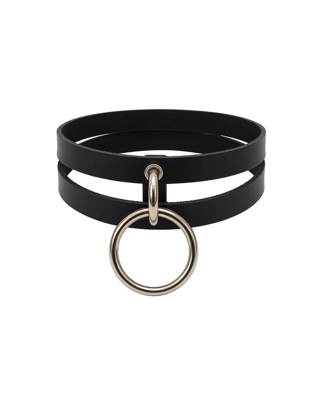 amoreze-kitty-leder-choker-mit-ring-schwarz-s image 1