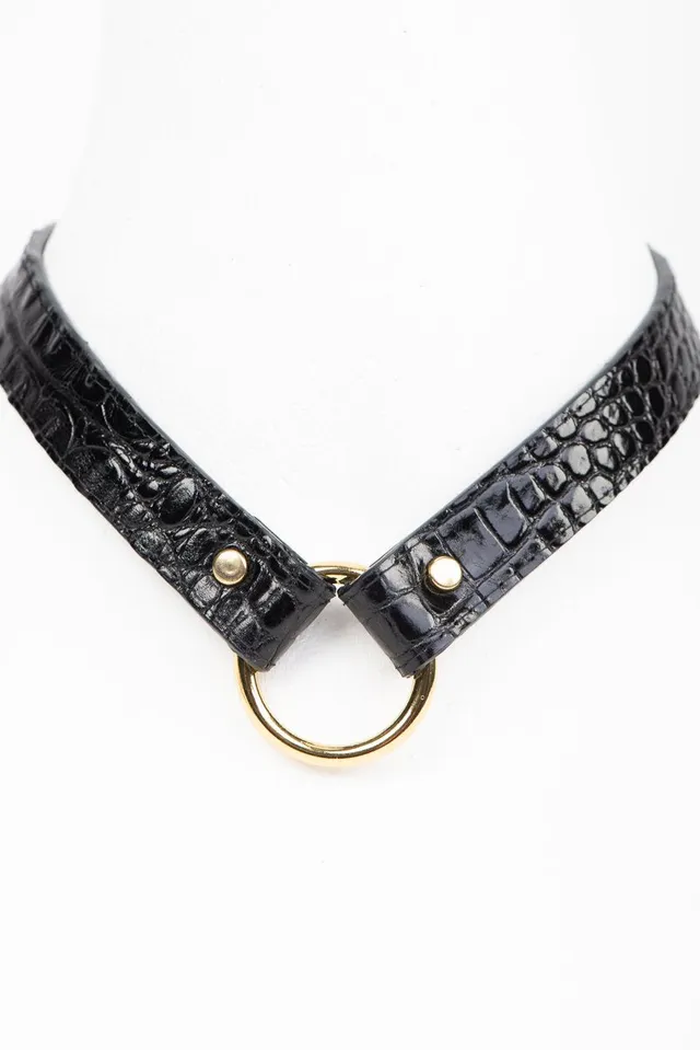 fr-ulein-kink-crocco-collar-halsband-leder-kroko-schwarz image 1