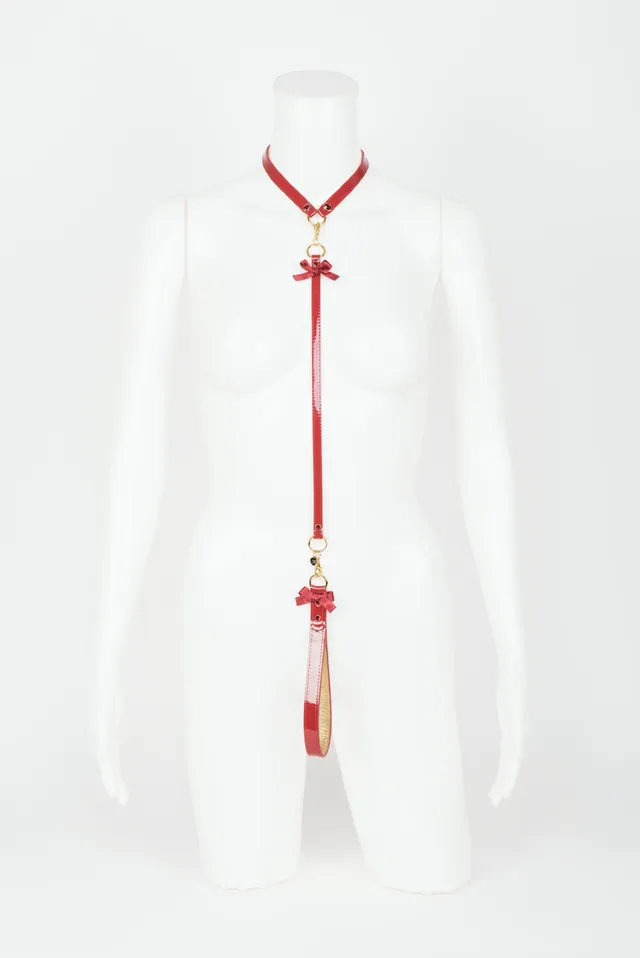 fr-ulein-kink-red-hot-lead-collar-halsband-lackleder-rot-gold image 1