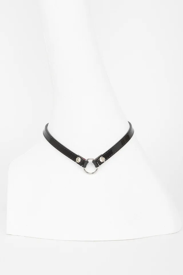 fr-ulein-kink-kiss-skinny-halsband-lack-schwarz-rot-swarovski image 1
