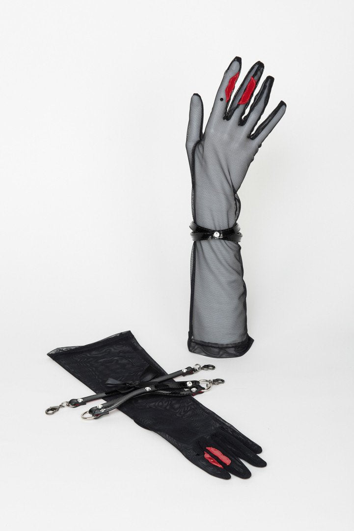 fr-ulein-kink-kiss-handschuhe-t-ll-lack-swarovski-manschette image 1