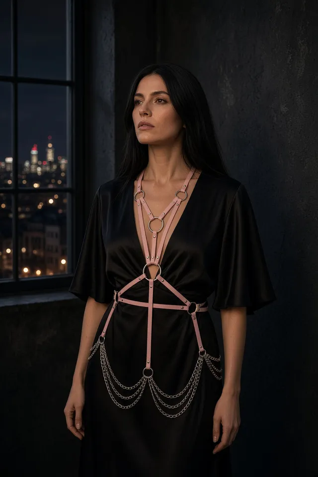 amoreze-blush-sovereign-leder-playsuit-m-rosa-kette image 1