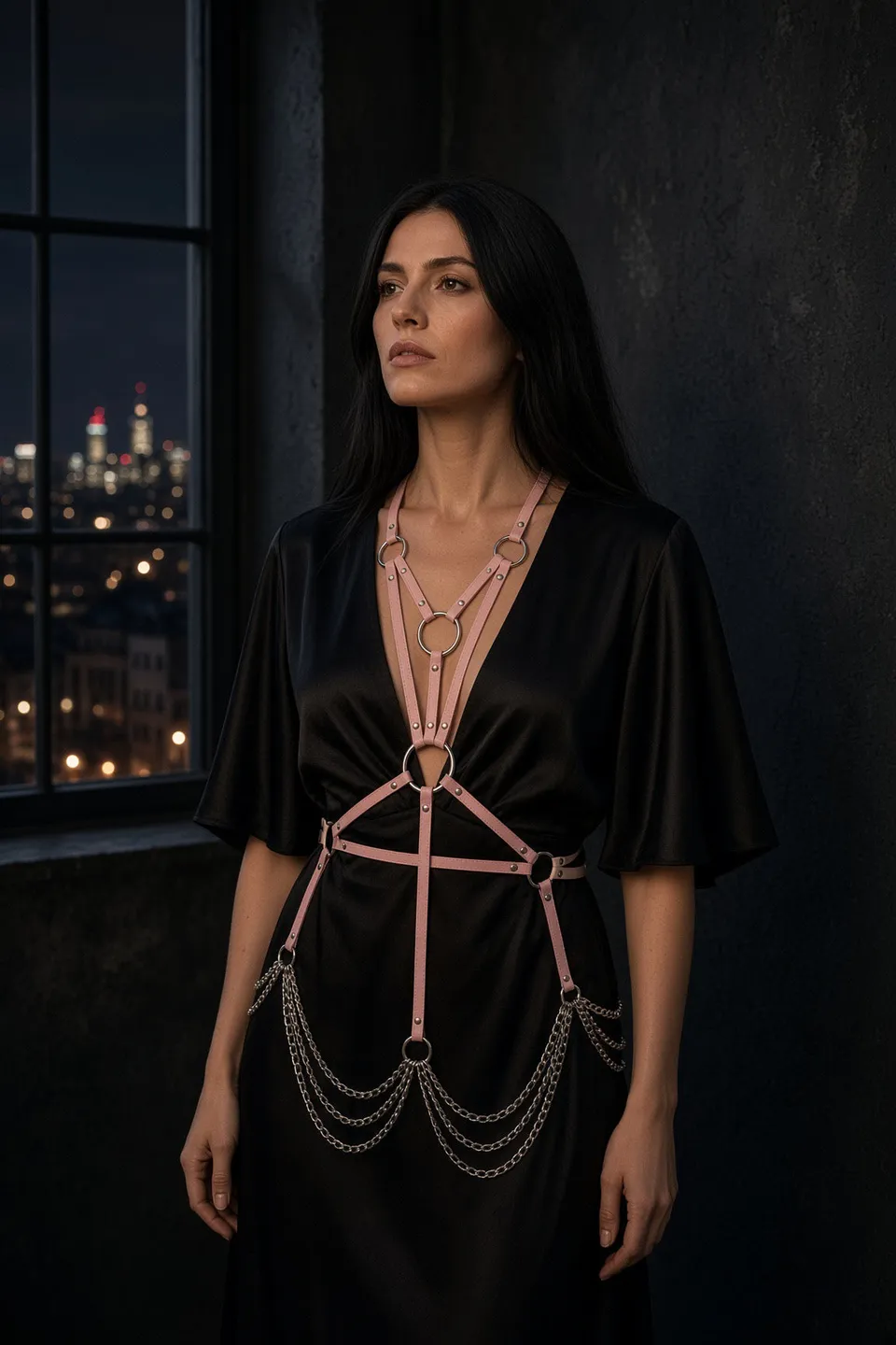 amoreze-blush-sovereign-leder-playsuit-m-rosa-kette image 1