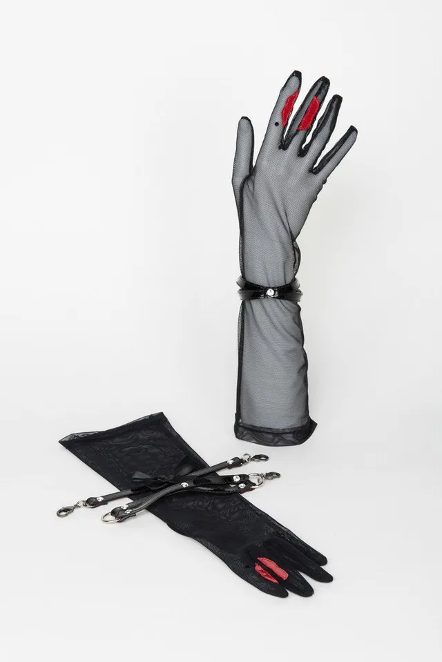 fr-ulein-kink-kiss-handschuhe-t-ll-lack-swarovski-manschette image 1