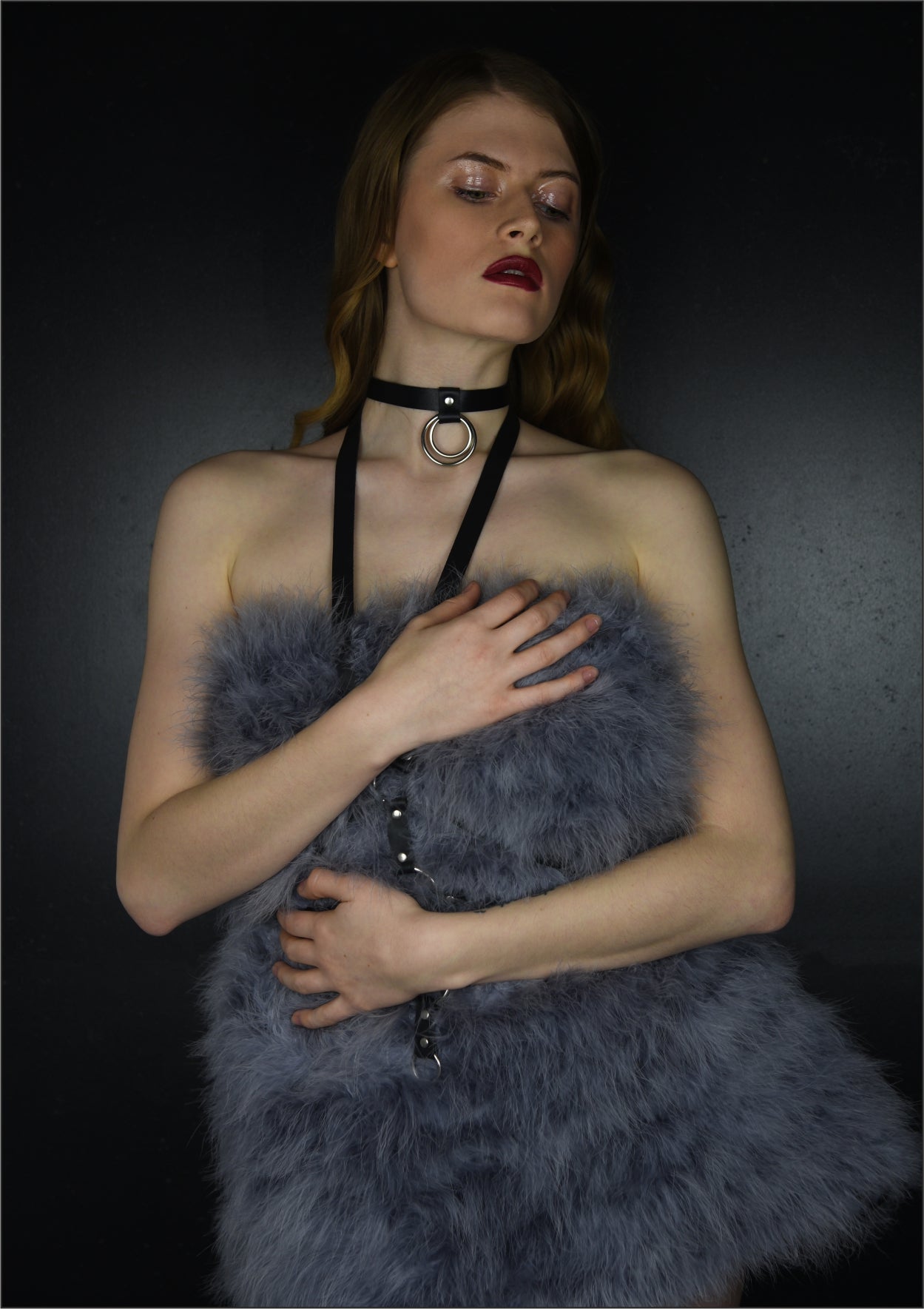 amoreze-christine-leder-choker-halsband-m-schwarz-silber image 2