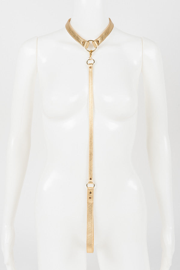 fr-ulein-kink-champagne-halsband-lederleine-gold image 1