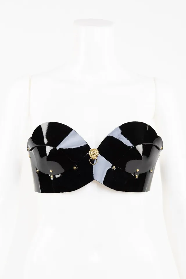 fraulein-kink-leone-bh-schwarz-lack-leder-l-wenkopf-gold image 1