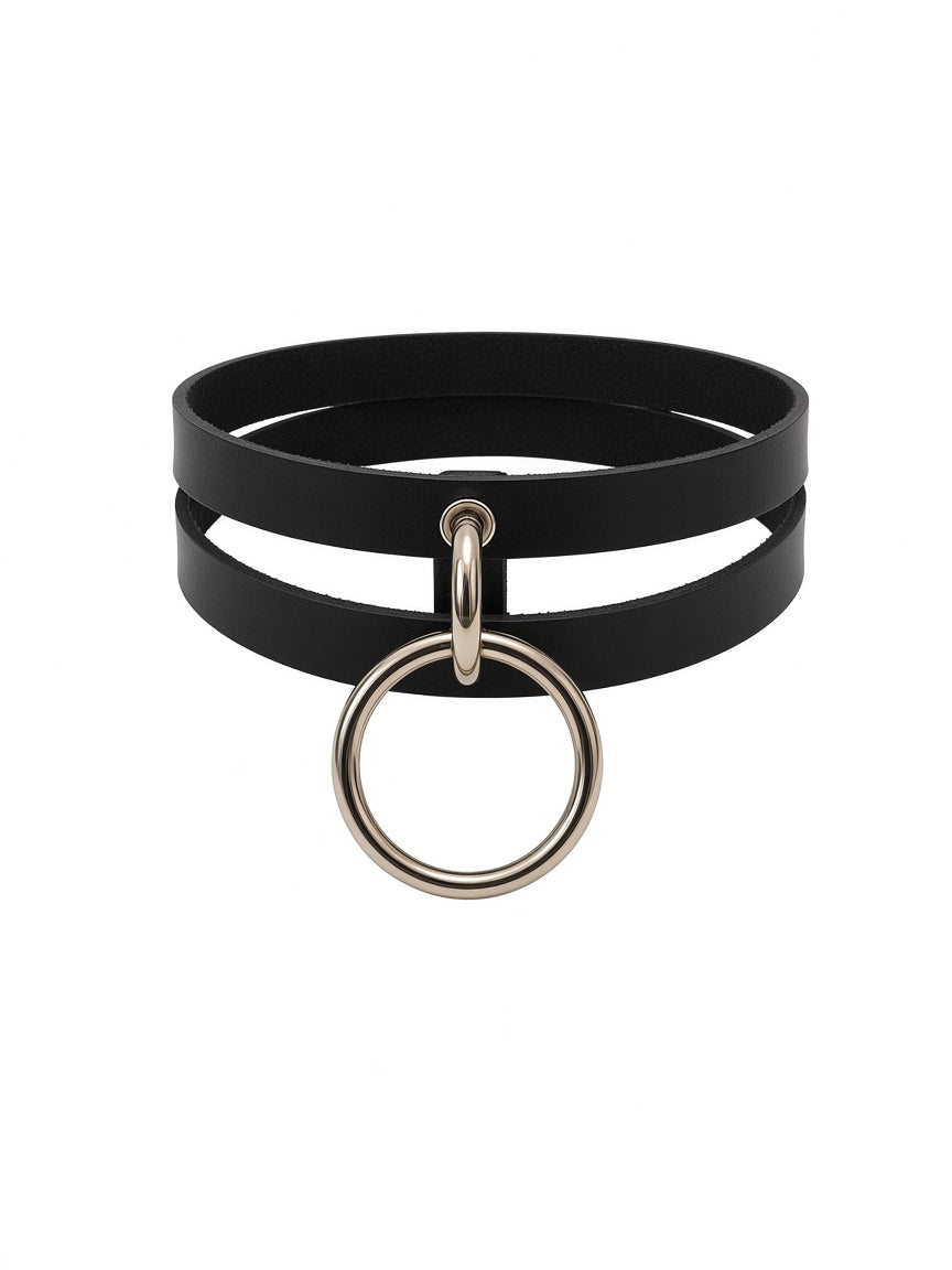amoreze-kitty-leder-choker-mit-ring-schwarz-s image 1