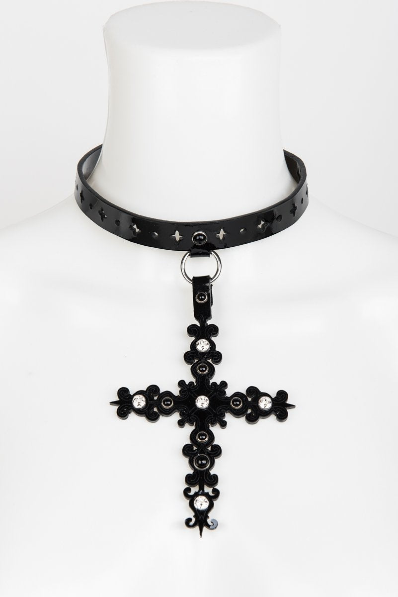 fr-ulein-kink-nero-choker-halsband-schwarz-lack-kreuz image 1