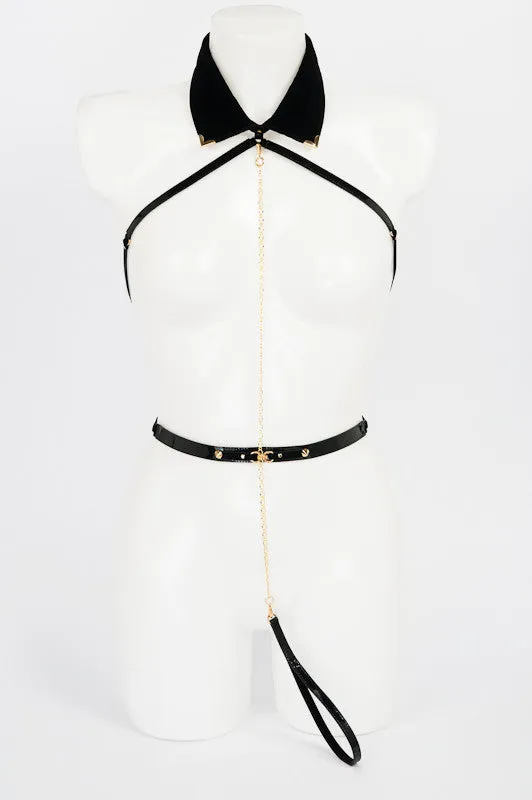 fr-ulein-kink-noir-collar-harness-samt-mit-kette image 1