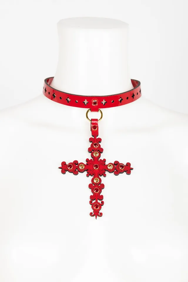 fr-ulein-kink-collars-rosso-choker-halsband-rot-kreuz image 1