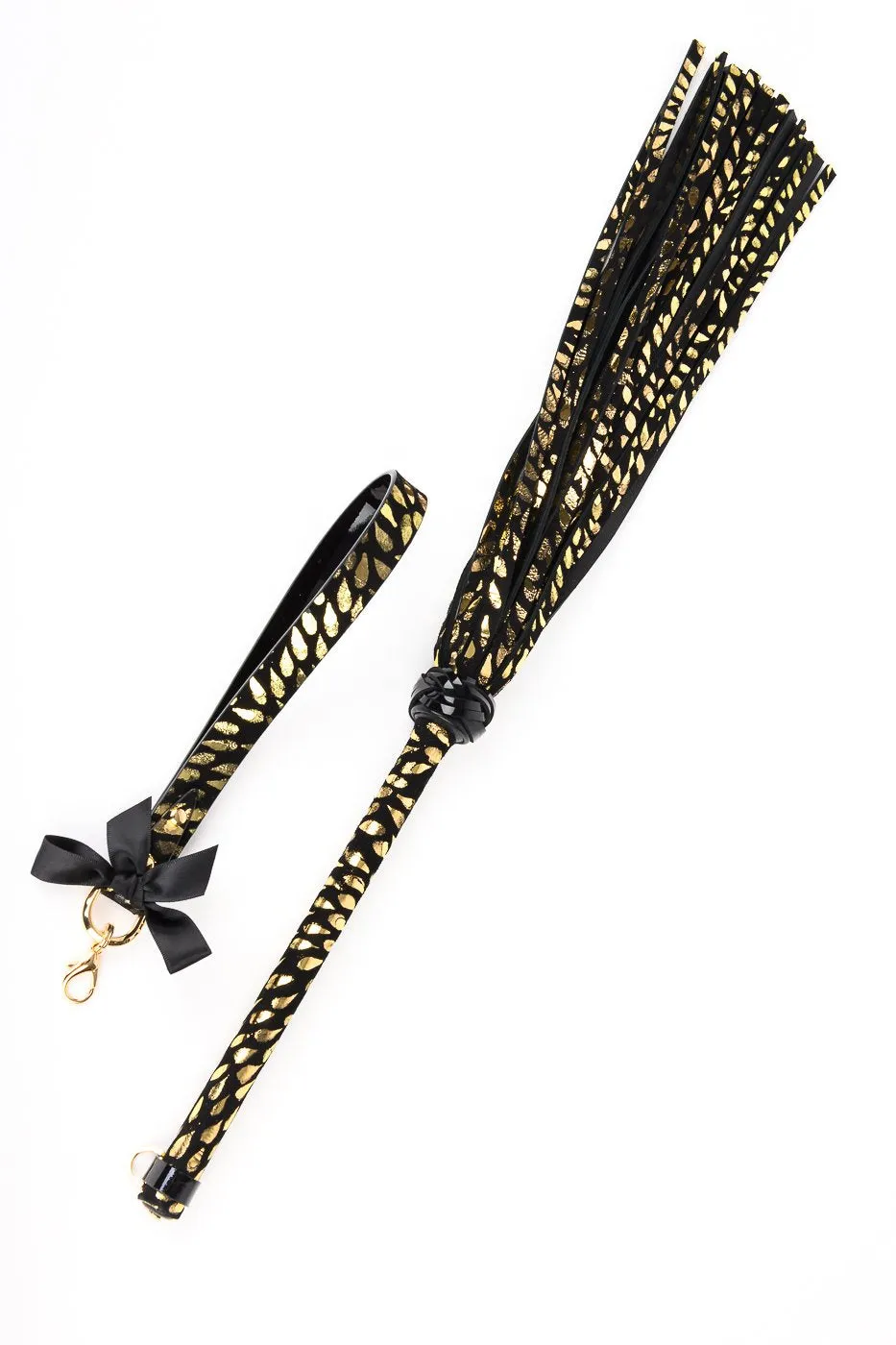 fr-ulein-kink-crops-deluxe-flogger-peitsche-gold-schwarz image 1