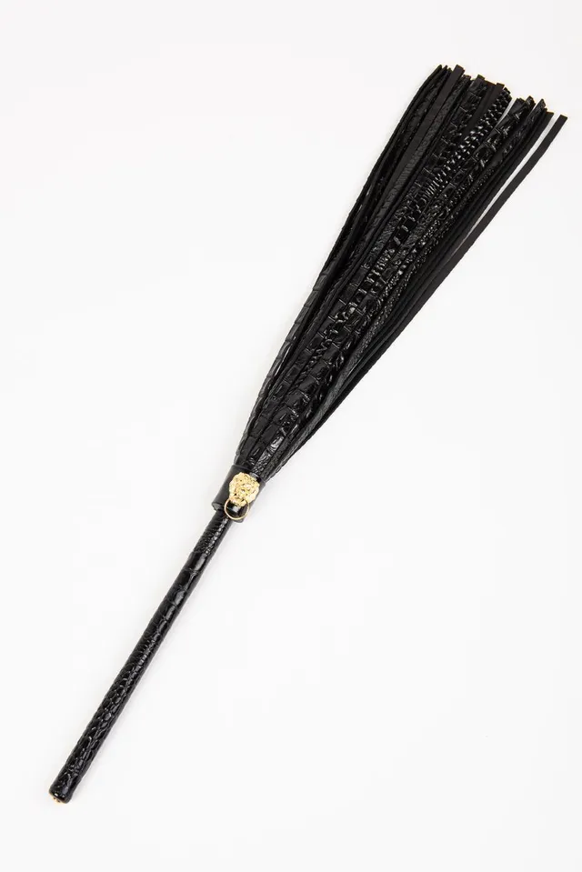 fr-ulein-kink-crocco-flogger-lederpeitsche-schwarz-gold image 1